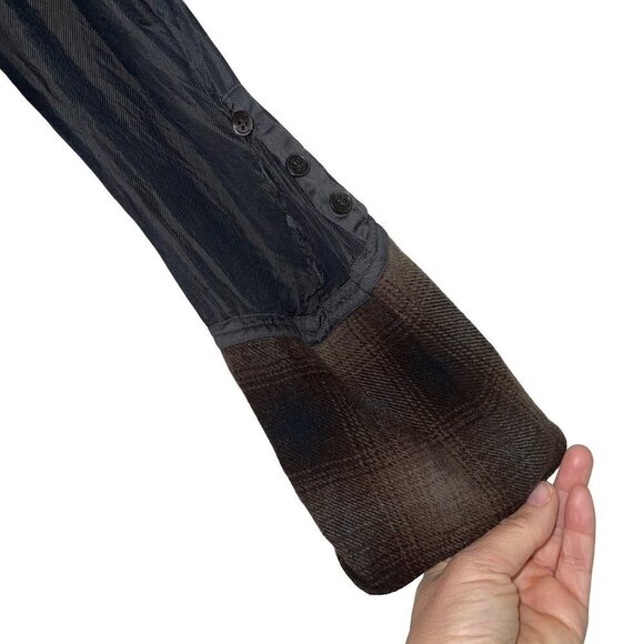 Marni Womens Top Size Small Cropped Bell Sleeve Flannel Ruffle Black Brown Plaid - Picture 5 of 15